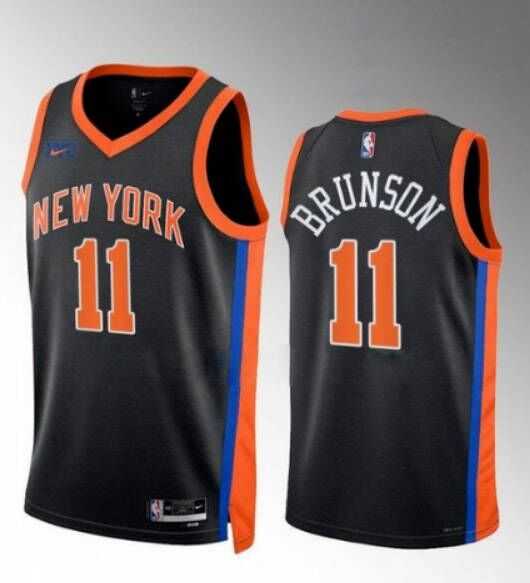 Men's New York Knicks #11 Jalen Brunson Black Stitched Basketball Jersey Dzhi